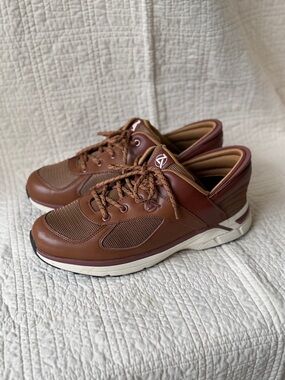 Men's Brown Athletic Leather-Blend Sneakers